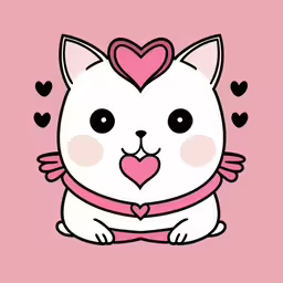 white cat with a heart in its
