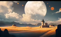 a drawing of an image of an orange moon over a large hill