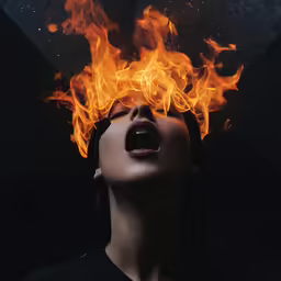 a woman is being consumed by fire with a cigarette