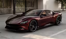 the sports car is driving down the road