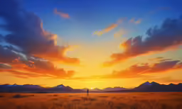 a person is standing in an open field near mountains