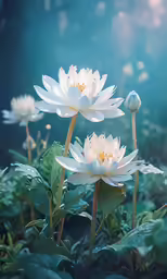 flowers floating on top of a leafy green plant