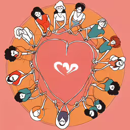 various people standing in a circle around a heart,a group of people standing in a circle holding up the heart