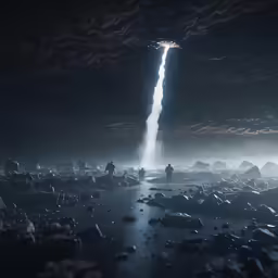 a large long black beam with lots of debris