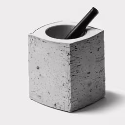 concrete mortar and ink pen holder with white background