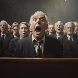 people with hands in mouths and all looking at something