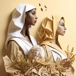 two women in dress made of paper and cloth