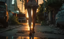 there is a woman that is walking on the street