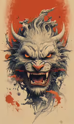 an artistic image of a white wolf head with sharp teeth