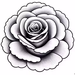 a black and white flower with a single stem,a drawing of a flower on white paper,a large black and white rose,a drawing of a rose in black and white,a black and white drawing of a rose