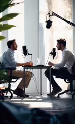 two men at a table in a business setting talking