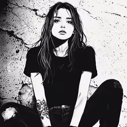 a drawing of a girl sitting on the ground