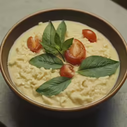 a bowl that has food in it on a table