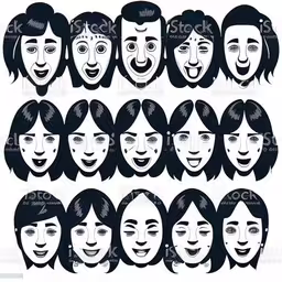 black and white people with facial expressions on their faces,some people with different expressions and haircuts
