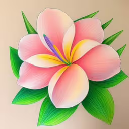 there is a large colored flower on the wall,a drawing of a flower with green leaves