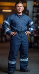 the man in overalls stands with his hands on his hips