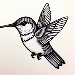 the hummingbird has been drawn in the style of a tattoo,an illustration of a hummingbird flying away