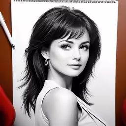 a drawing of the pretty young lady with bangs in her hair