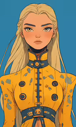 a drawing of a person with blonde hair and blue eyes