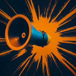 blue and orange megaphone in a yellow and black background