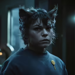 a kid with his ears wet looking at the camera