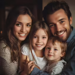 a family that is posing for the camera