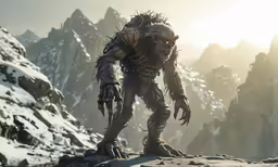 a demonic monster standing on top of a snowy hillside