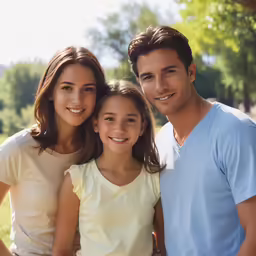 there are two people and a child that is standing together