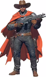 an animated man dressed in cowboy gear