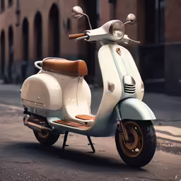 the scooter is parked in front of a building