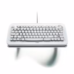 a small white keyboard and mouse with a mouse wire