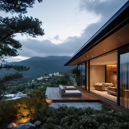 the room overlooks a vast mountain range on either side