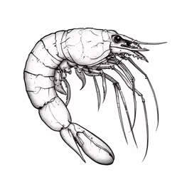 a white shrimp with black and white lines