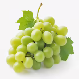 a bunch of green grapes with green leaf