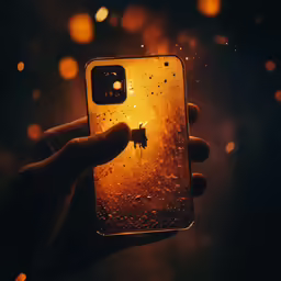 a person holding a yellow phone in their left hand