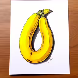 a drawing of a yellow banana with a white background