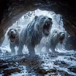 a couple of white animals are standing in the snow