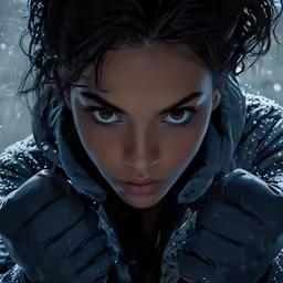 a female model is posing wearing a winter jacket