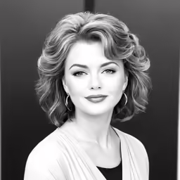 a beautiful lady posing in black and white with a smile