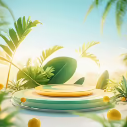 round and round objects in the middle of palm trees