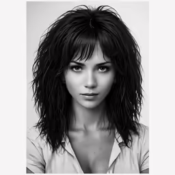 black and white photograph of a woman with long hair