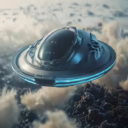 an alien ship is shown in a very dark, surreal landscape