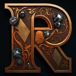 an ornate letter that is decorated in wood and metal