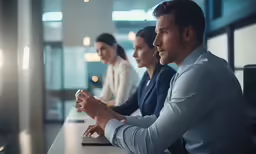 business people sitting at a table working on a laptop