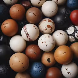 many different colors and textures of baseball balls