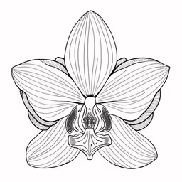 a flower that is black and white, and the outline for the design,a flower with a long stem on it