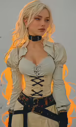 a young lady wearing a corset and holding a sword