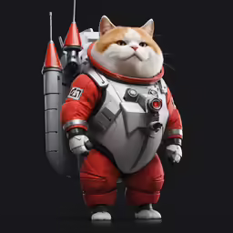 a cat in a space suit with a rocket launcher