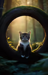 an image of a cat that is sitting on a tire