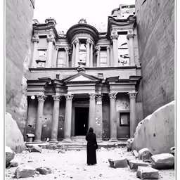 a man is standing in the courtyard of an old building
